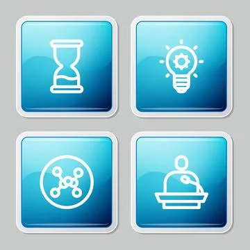 Set line Old hourglass, Light bulb, Chemical formula and Gives lecture icon 스톡 일러스트