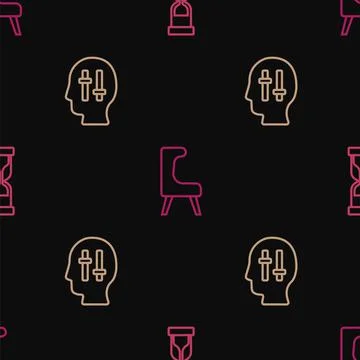 Set line Old hourglass, Solution to the problem and Armchair on seamless pattern 스톡 일러스트