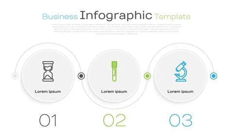 Set line Old hourglass, Test tube and Microscope. Business infographic template Illustrazione stock