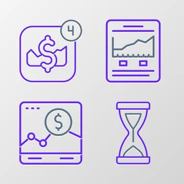 Set line Old hourglass, Website with growth graph,  and Mobile stock tradin.. Stock Illustration
