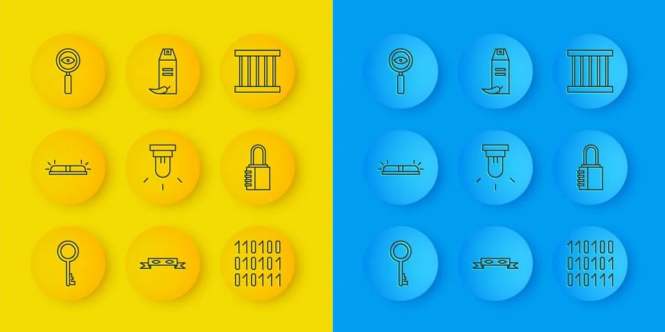 Set line Old key, Flasher siren, Motion sensor, Binary code, Safe combination Stock Illustration