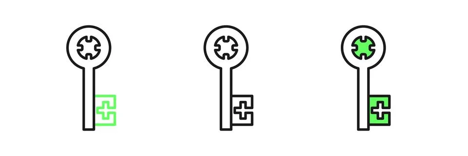 Set line Old key icon isolated on white background.  Vector Stock Illustration