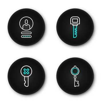 Set line Old key, Wrong, Key and Create account screen icon. Vector Stock Illustration