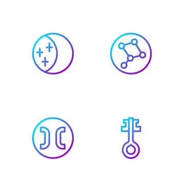 Set line Old magic key, Pisces zodiac, Eclipse of the sun and Great Bear Illustrazione stock