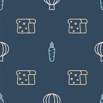 Set line Onion, Bread toast and Carrot on seamless pattern. Vector Stock Illustration