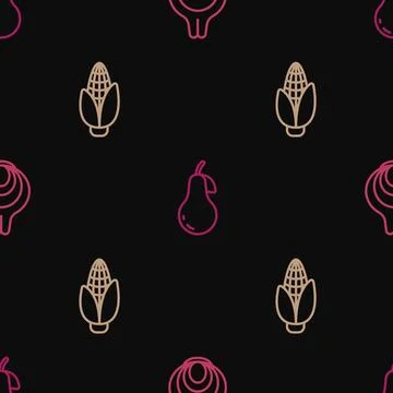 Set line Onion, Corn and Pear on seamless pattern. Vector Stock Illustration