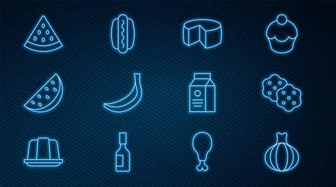 Set line Onion, Cracker biscuit, Cheese, Banana, Watermelon, aper package for Stock-Illustration