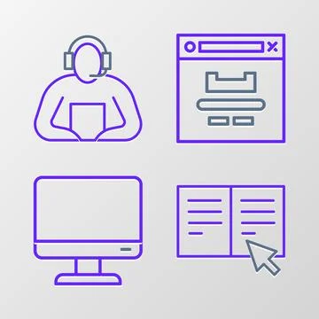 Set line Online book, Computer monitor screen, Browser window and Student icon イラスト素材