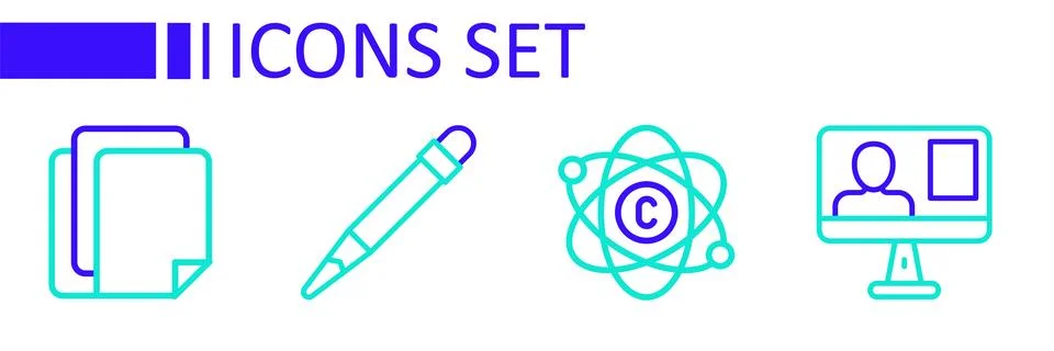 Set line Online class, Atom, Pencil with eraser and File document icon. Vecto Stock Illustration