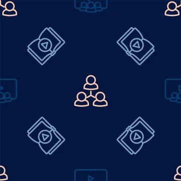 Set line Online class, Audio book and on seamless pattern. Vector Illustrazione stock