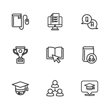 Set line Online class, Audio book, Graduation cap speech bubble, Question a.. Stockillustratie