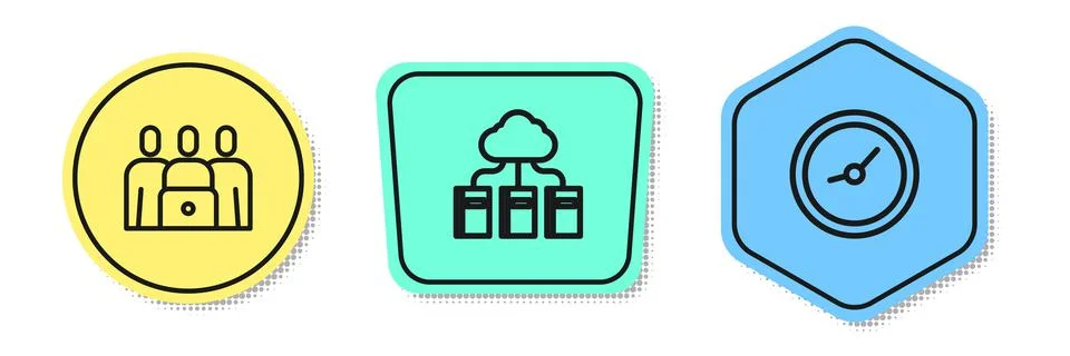 Set line Online class, Cloud or online library and Clock. Colored shapes. Vector 스톡 일러스트