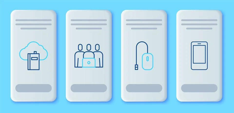 Set line Online class, Computer mouse, Cloud or online library and Mobile pho Stockillustratie