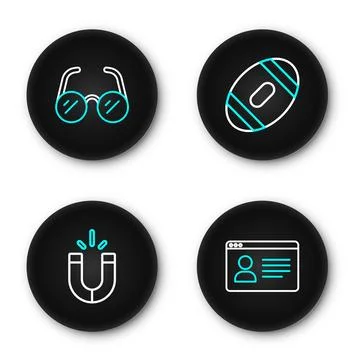 Set line Online class, Magnet, American Football ball and Glasses icon. Vecto Stock Illustration