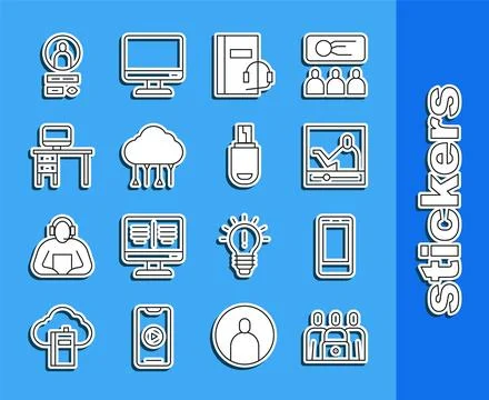 Set line Online class, Mobile phone, education, Audio book, Network cloud c.. Stock Illustration