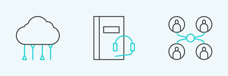 Set line Online class, Network cloud connection and Audio book icon. Vector イラスト素材