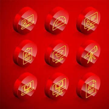 Set line Online class, Protractor grid, Exam sheet with A plus grade, Graduation Stock Illustration