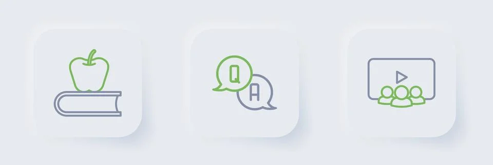 Set line Online class, Question and Answer and Book with apple icon. Vector Illustration