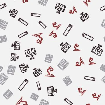 Set line Online class, Ruler, Calculator and Table lamp on seamless pattern Illustrazione stock