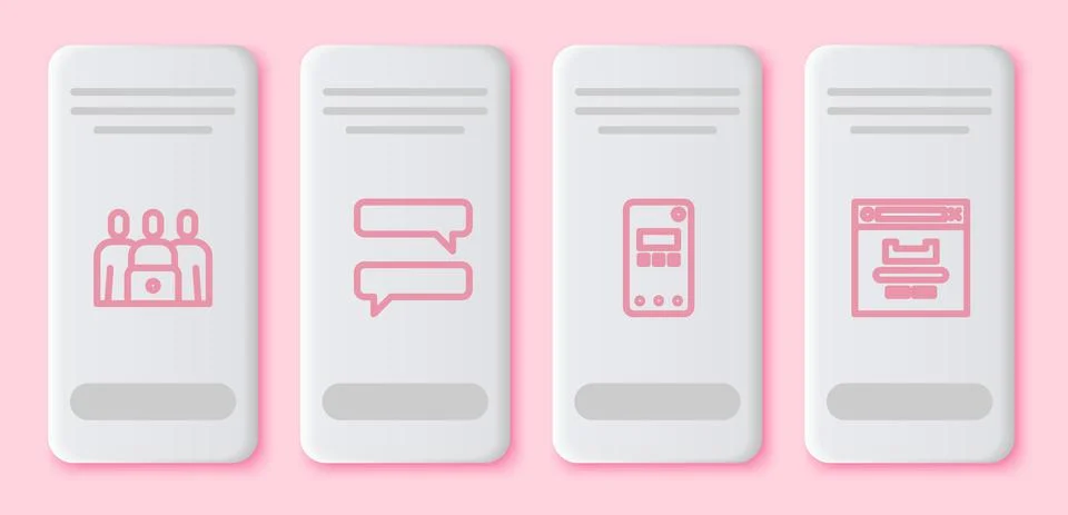 Set line Online class, Speech bubble chat, Mobile phone and Browser window Illustrazione stock