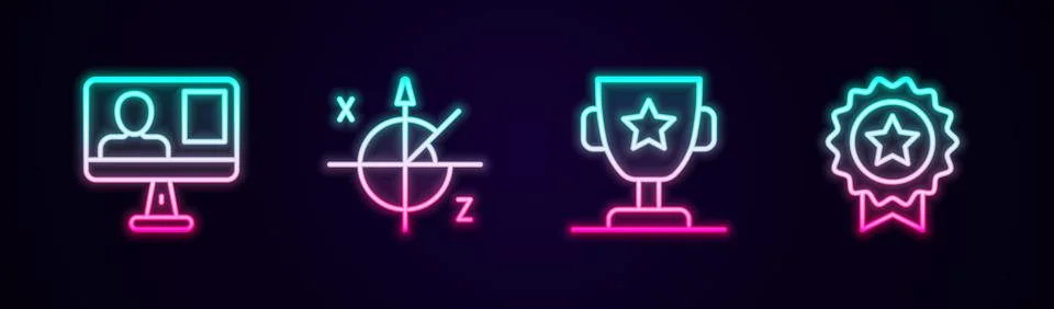 Set line Online class, Trigonometric circle, Award cup and Medal with star Stock Illustration