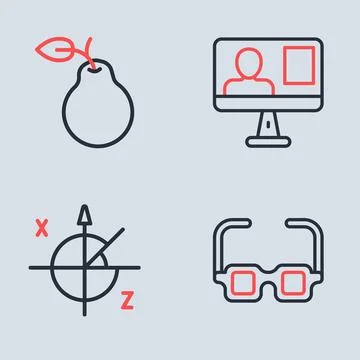 Set line Online class, Trigonometric circle, Glasses and Pear icon. Vector Stock Illustration