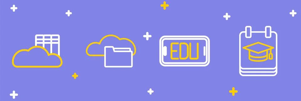 Set line Online education, Cloud or online library and  icon. Vector 스톡 일러스트