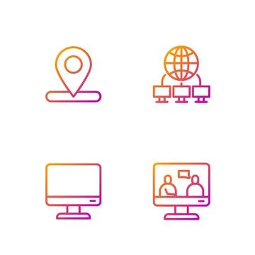 Set line Online education, Computer monitor screen, Location and network Stock Illustration