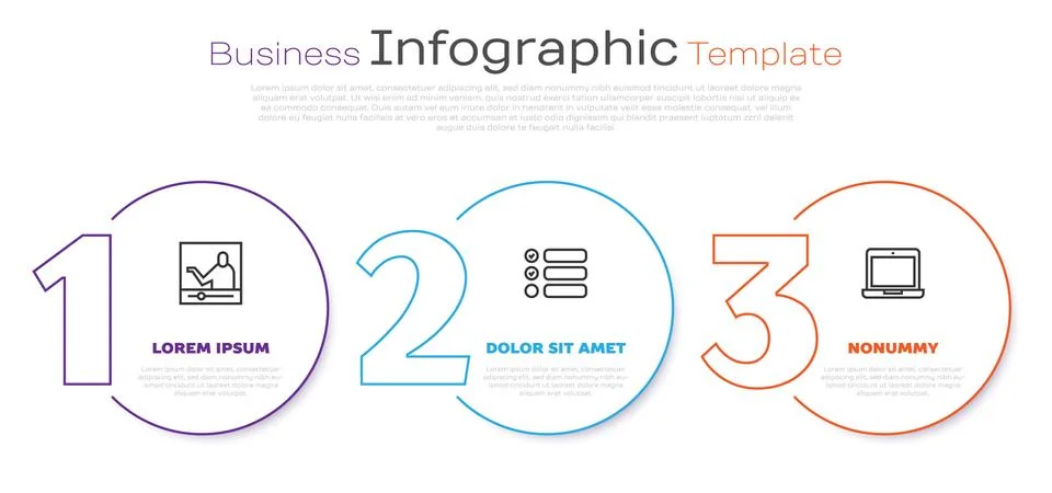 Set line Online education, Task list and Laptop. Business infographic template Stockillustratie