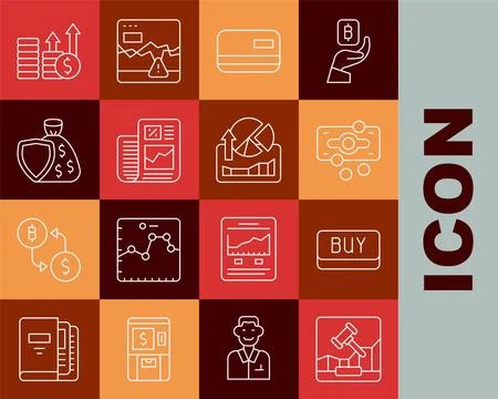 Set line Online internet auction, Buy button, Stacks paper money cash, Cred.. Stock Illustration