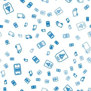 Set line Online ordering and delivery, pizza and Fast by car on seamless pattern Stock Illustration