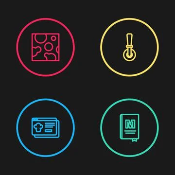Set line Online ordering and delivery, Restaurant cafe menu, Pizza knife and Illustration