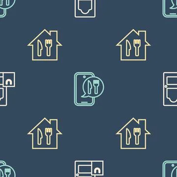 Set line Online ordering and delivery, and on seamless pattern. Vector Stock Illustration