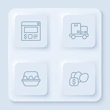 Set line Online ordering and delivery, Hand truck boxes, Chicken egg and Pric Stock Illustration
