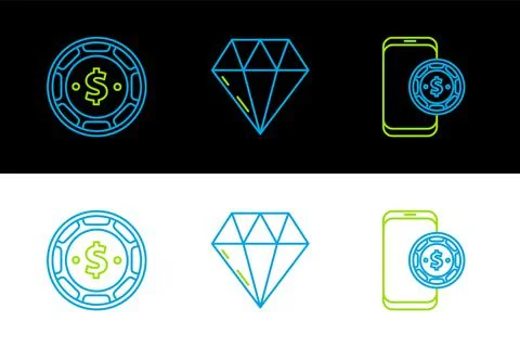 Set line Online poker table game, Casino chip with dollar and Diamond icon. V Stock Illustration