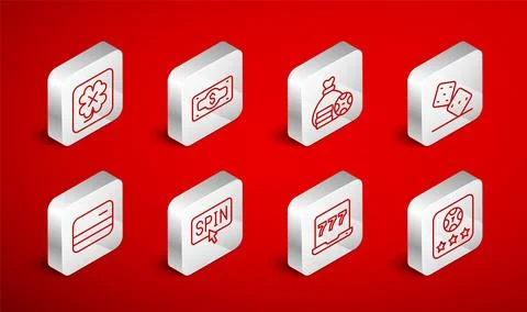 Set line Online poker table game, Stacks paper money cash, Money bag, Game .. Illustrazione stock