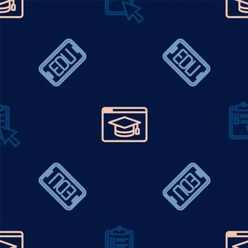Set line Online quiz, test, survey, education and on seamless pattern. Vector Stock Illustration