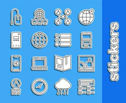 Set line Online quiz, test, survey, education, Laptop, class, Social network 스톡 일러스트