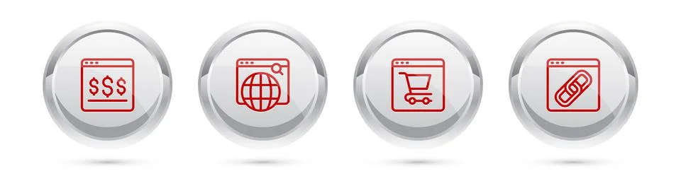 Set line Online shopping on screen, Search engine,  and Browser window. Silve Stock Illustration