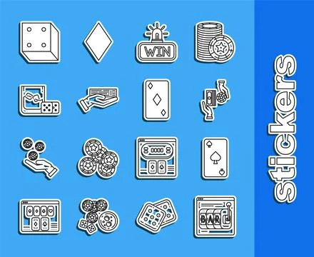 Set line Online slot machine, Casino chips exchange on stacks of dollars, w.. Stock Illustration