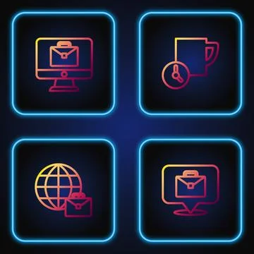 Set line Online working, , and Time management. Gradient color icons. Vector Illustrazione stock