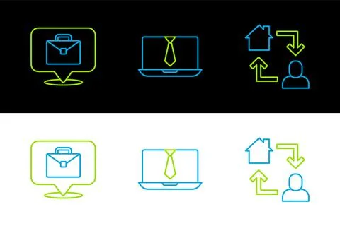 Set line Online working,  and Video chat conference icon. Vector Stock Illustration