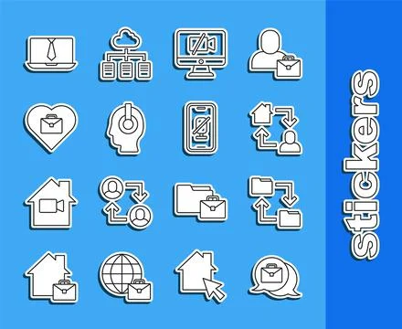 Set line Online working, Cloud storage document folder, Video camera Off on Stock Illustration