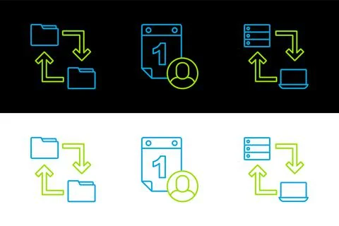 Set line Online working, Cloud storage document folder and Time management icon Stock Illustration