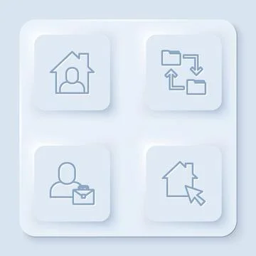 Set line Online working, Cloud storage document folder, Freelancer and . White Stock Illustration