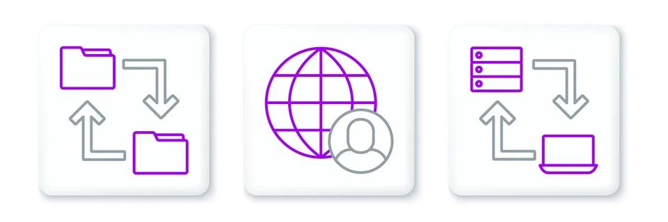 Set line Online working, Cloud storage document folder and Freelancer icon... 스톡 일러스트