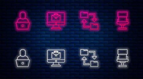 Set line Online working, Cloud storage document folder, Freelancer and Offi.. Stock Illustration