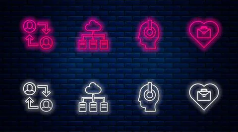 Set line Online working, Freelancer, Project team base and Heart with text Stock Illustration