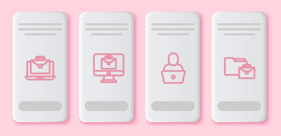 Set line Online working, , Freelancer and . White rectangle button. Vector 库存插图