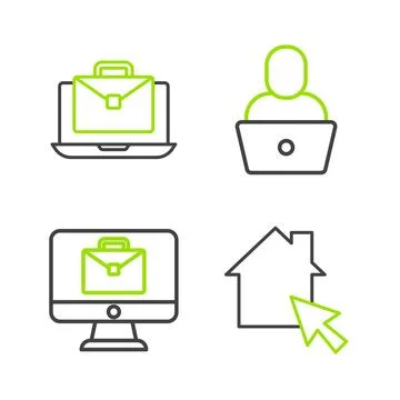 Set line Online working, Freelancer and  icon. Vector Stock Illustration